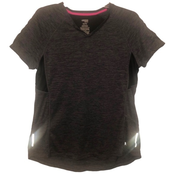 Danskin Now Tops - DANSKIN Now Grey Black Pink Reflective Short Mesh Back Athletic Top Size XL